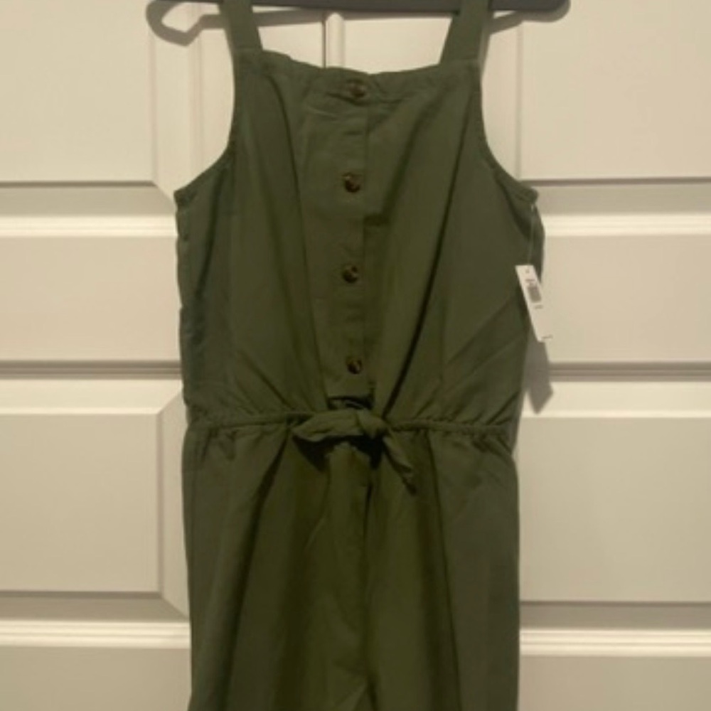 Old Navy Olive Green Button-Front Kids Jumpsuit with Tie Waist